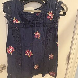 Floral Embroidered Navy Women's Blouse